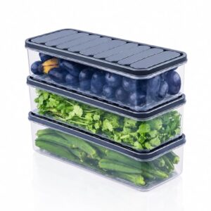 Sriols FreshBox Fridge Organizer Bins – Set of 3 | Transparent-Style Storage Trays for Refrigerator, Pantry & Kitchen Shelves